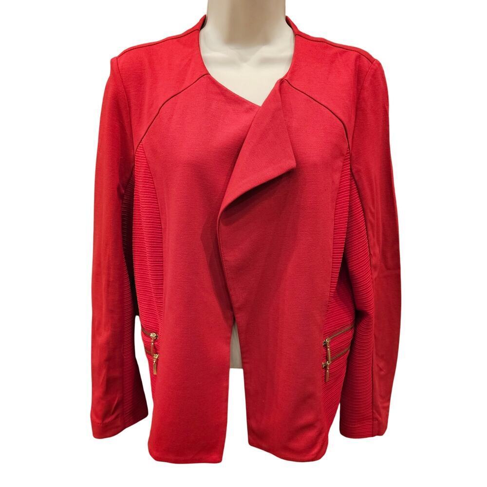 Chico’s Jacket Moto Renaissance Red Gold Zippers open cardigan 1 US S 8/10 $129